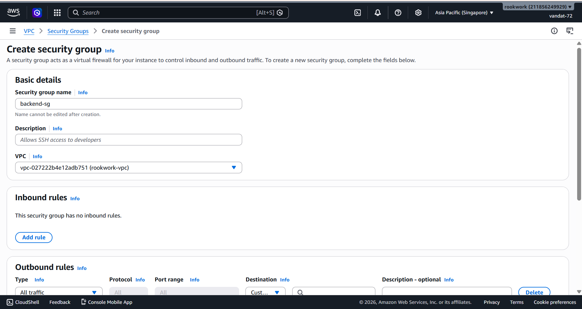 Create backend-sg – Inbound empty, Outbound default