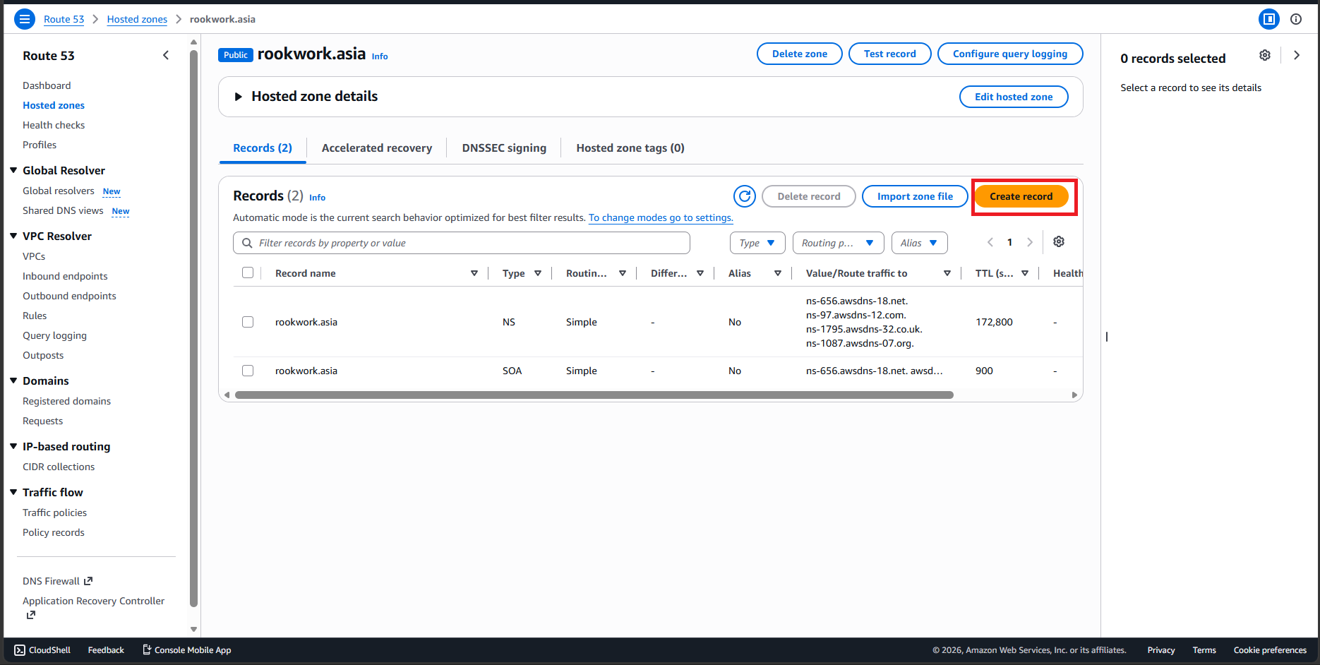 Open Hosted Zone and click Create record